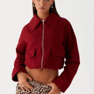 Right Direction Oversized Bomber Jacket - Dark Red
