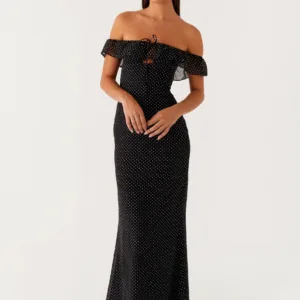 Scarlet Cherry Black Polka Dot Maxi Dress