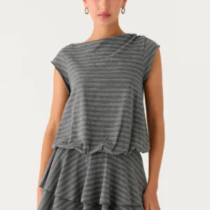 Bambola Wide Neck Mini Dress - Grey Heather Stripe