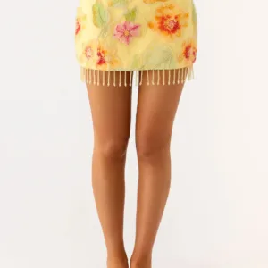 Bliss Beaded Mini Skirt - features floral pattern and beads.