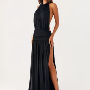 Solena Long Halter Dress - Black