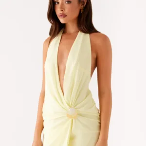 Eleanora Plunging Neck Mini Dress - Yellow