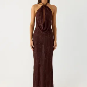 Haylan Sparkle Mesh Maxi Dress - Chocolate
