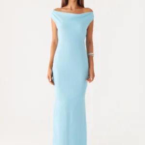 Brittany Long Chiffon Dress - Turquoise.