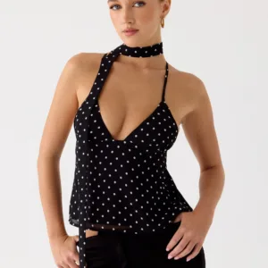 Quiero Backless Top - Black Polka Dot