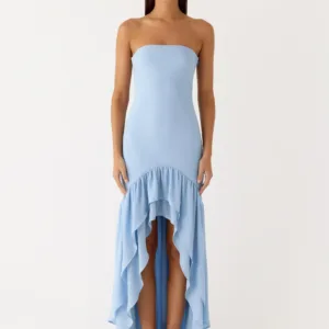 Evander Long Chiffon Dress - Blue