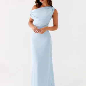 Glass Heart Satin Maxi Dress - Blue
