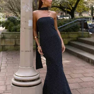 Under The Pagoda Black Polka Dot Maxi Dress