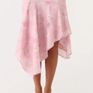 Kia Low Rise Asymmetrical Midi Skirt in Vintage Floral Print