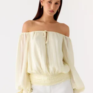 Long sleeve off-the-shoulder top "Coconut Kiss" - yellow.