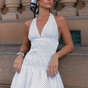 Holden Mini Dress - White Polka Dot
