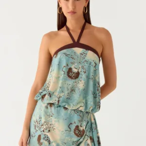 Switch Up Halter Mini Dress - Aqua Blur