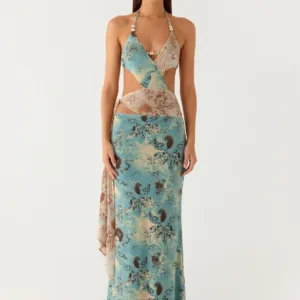 Rebel Beaded Maxi Dress - Aqua Blur