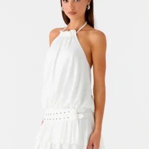 Dopamine-Reflecting Belt Mini Dress - White.