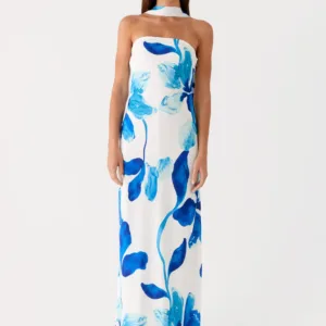 Ashelle Long Chiffon Dress - Azure Bouquet