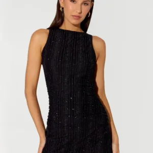 Portofino Sparkle Mesh Mini Dress - Black