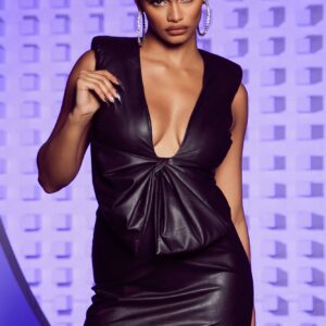 Aitana Vegan Leather Low V Neck Mini Dress - Black